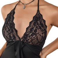 Midnight Cascade Lace Halter Dress